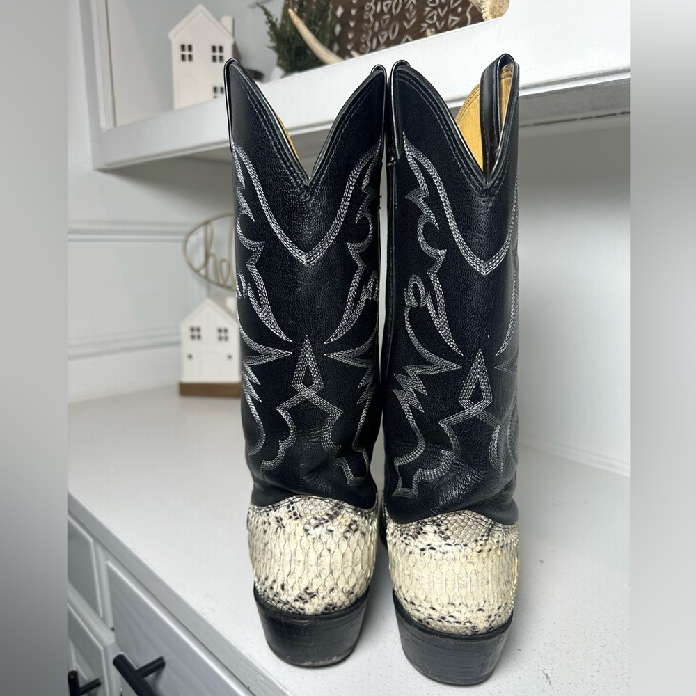 Cavender’s Snakeskin Cowboy Boots Men’s 9D Wmn 10 Exotic Western Black Python - Picture 5 of 9